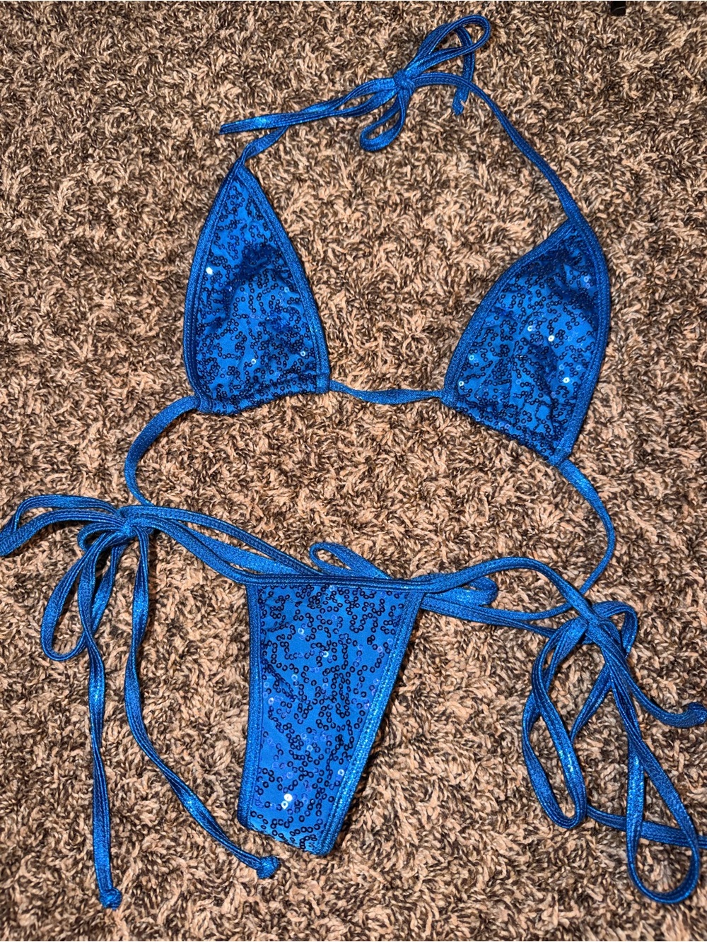 Blue Sparkly Sequin Micro Brazilian Bikini